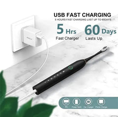 6-Mode Sonic Electric Toothbrush – Rechargeable with Smart Timer & 4 Brush Heads