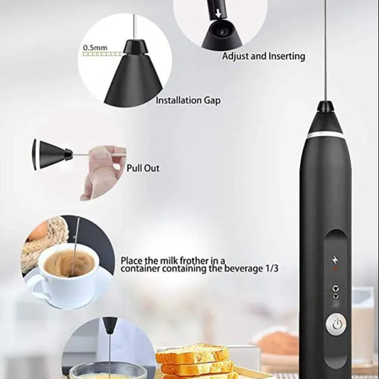 3-Speed USB Rechargeable Milk Frother – Handheld Coffee & Foam Maker