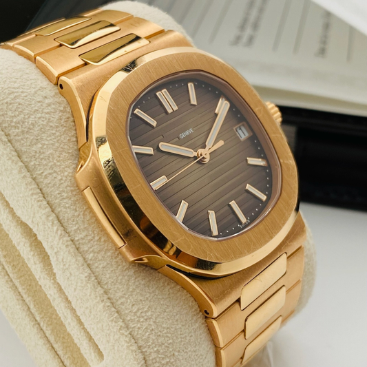 Luxury Rose Gold Watch with Box – Black Dial Classic Design (Premium Style)